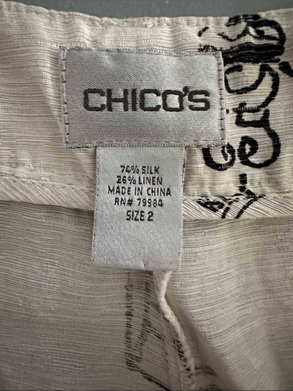 Chico's Linen Silk Blend Wide Leg Pants Asian Print Women’s 2 Natural Fibers - Picture 5 of 9